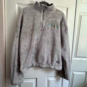 Disney Pooh Women's XL Gray Quarter Zip Soft Fleece Embroidered Crop Pullover